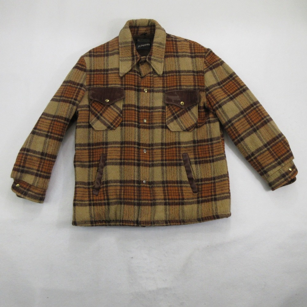 J. C. Penney Men's Vintage Plaid Heavyweight Flannel Shirt Jacket Lined Shacket